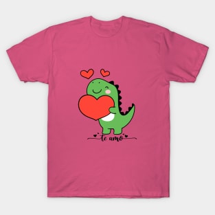 Cute Dinosaur with heart valentine day T-Shirt